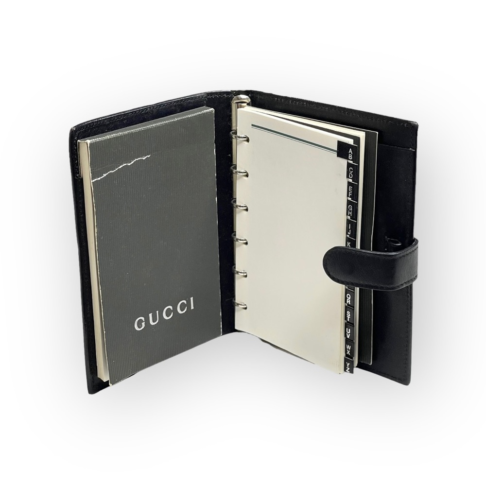 Vintage: Gucci ♛ Small Leather Daily Organizer Book ♛ Gold Logo Hardware Plaque - Picture 8 of 16
